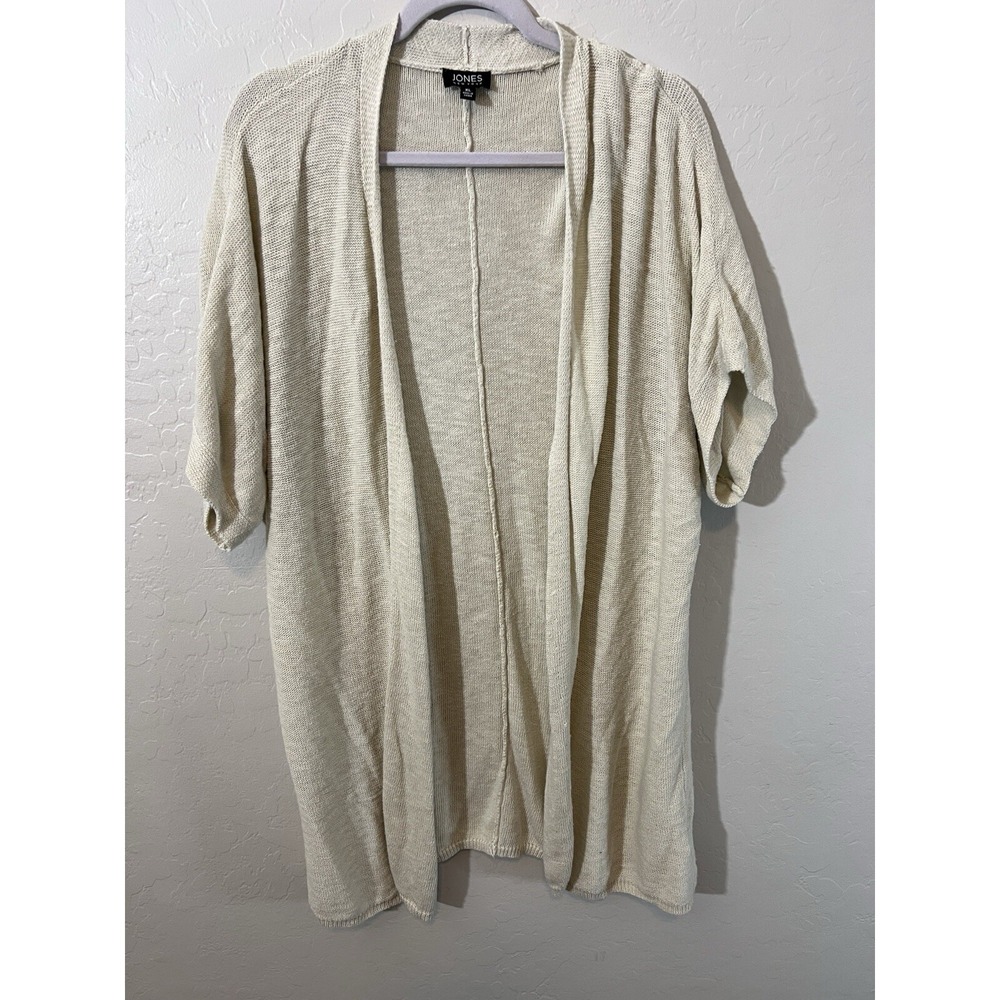 Jones New York Knit Cardigan Sz XL Short Sleeve Lagenlook Natural Linen Viscose